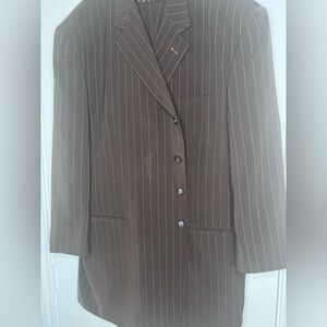 Brown and white pinstripe suit